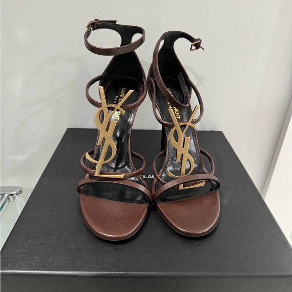 Yves Saint Laurent Shoes - Yves Saint Laurent YSL Cassandra Brown Leather High Heel Sandals Sz 39.5 NEW